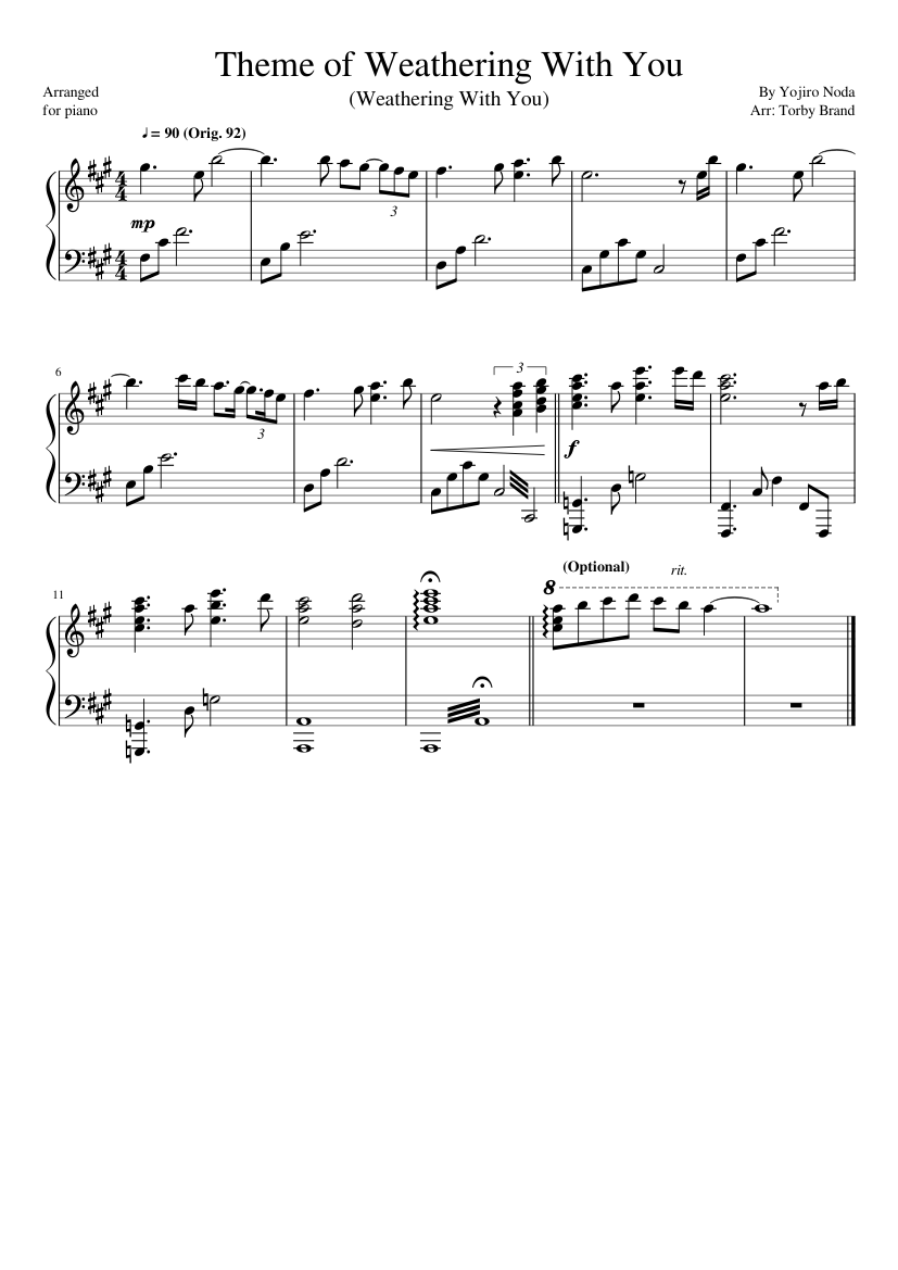 Theme of Weathering With You (Weathering With You) Sheet music for Piano  (Solo) | Musescore.com
