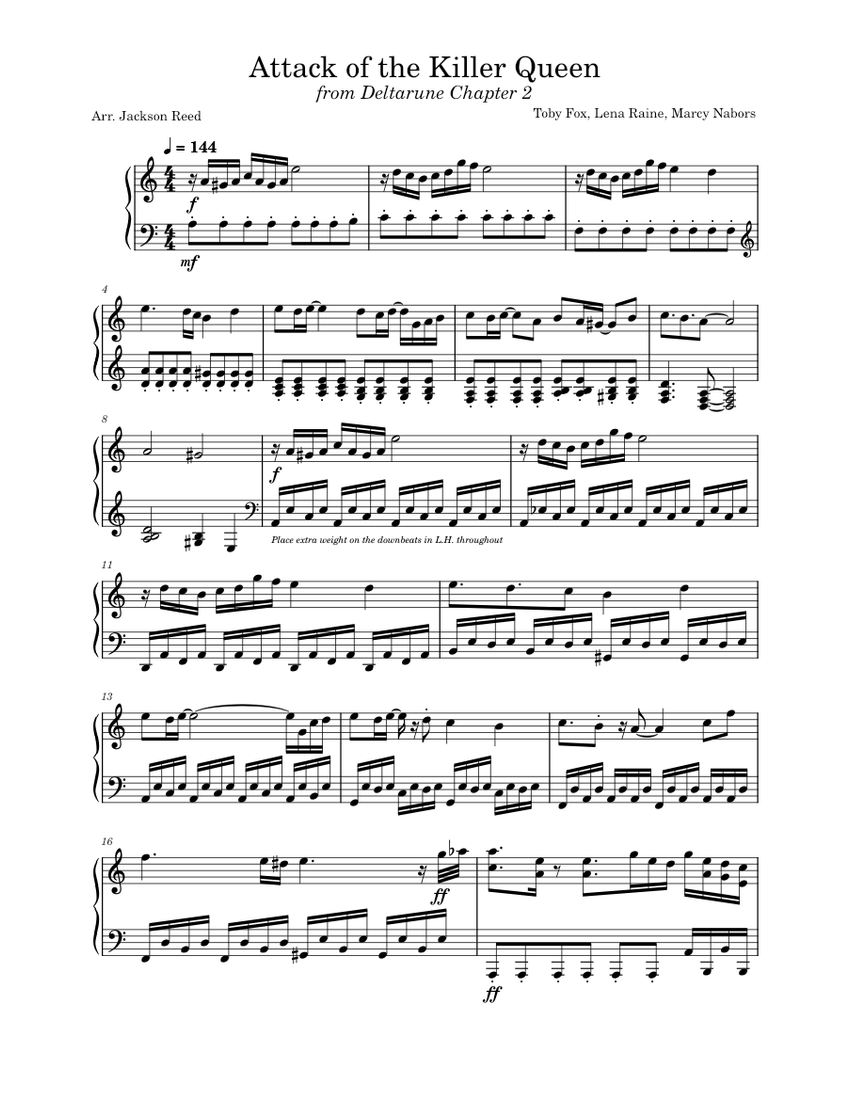 Toplam iplik doz  Attack of the Killer Queen – DELTARUNE Chapter 2 Sheet music for Piano  (Solo) | Musescore.com