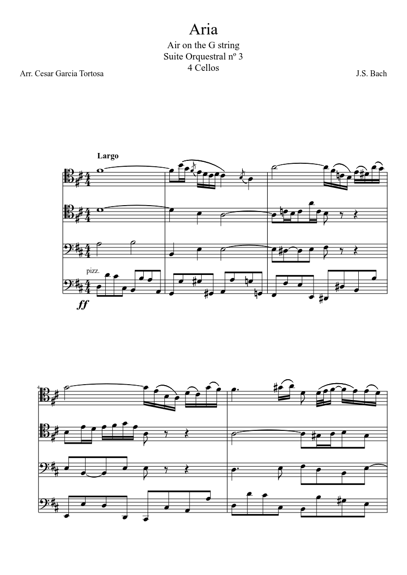 Aria 4 cellos Sheet music for Cello (Mixed Quartet) | Musescore.com