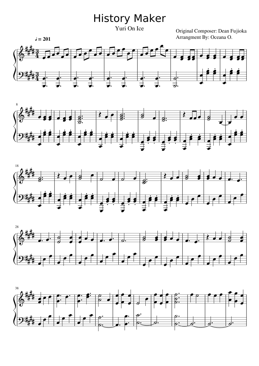History Maker- Yuri On Ice Sheet music for Piano (Solo) | Musescore.com
