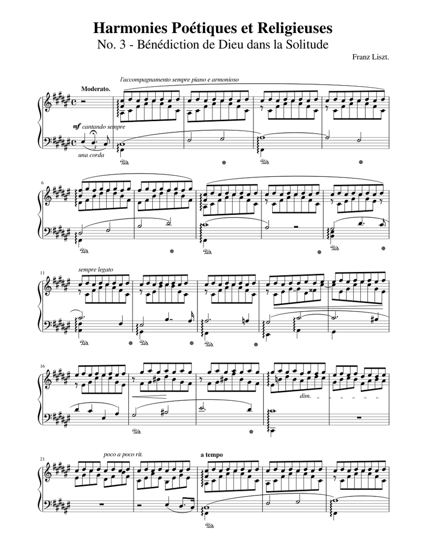 Liszt Benediction De Dieu Dans La Solitude Sheet Music For Piano Solo Musescore Com
