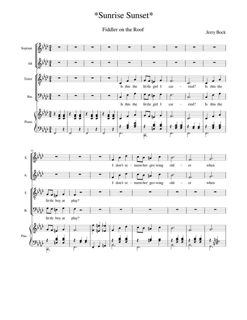 *Sunrise Sunset* Sheet music for Piano, Soprano, Alto, Tenor &amp; more ...