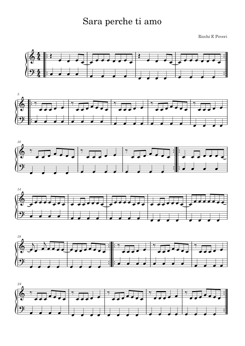 Sara perche ti amo – Ricchi e Poveri Sheet music for Piano (Solo) Easy