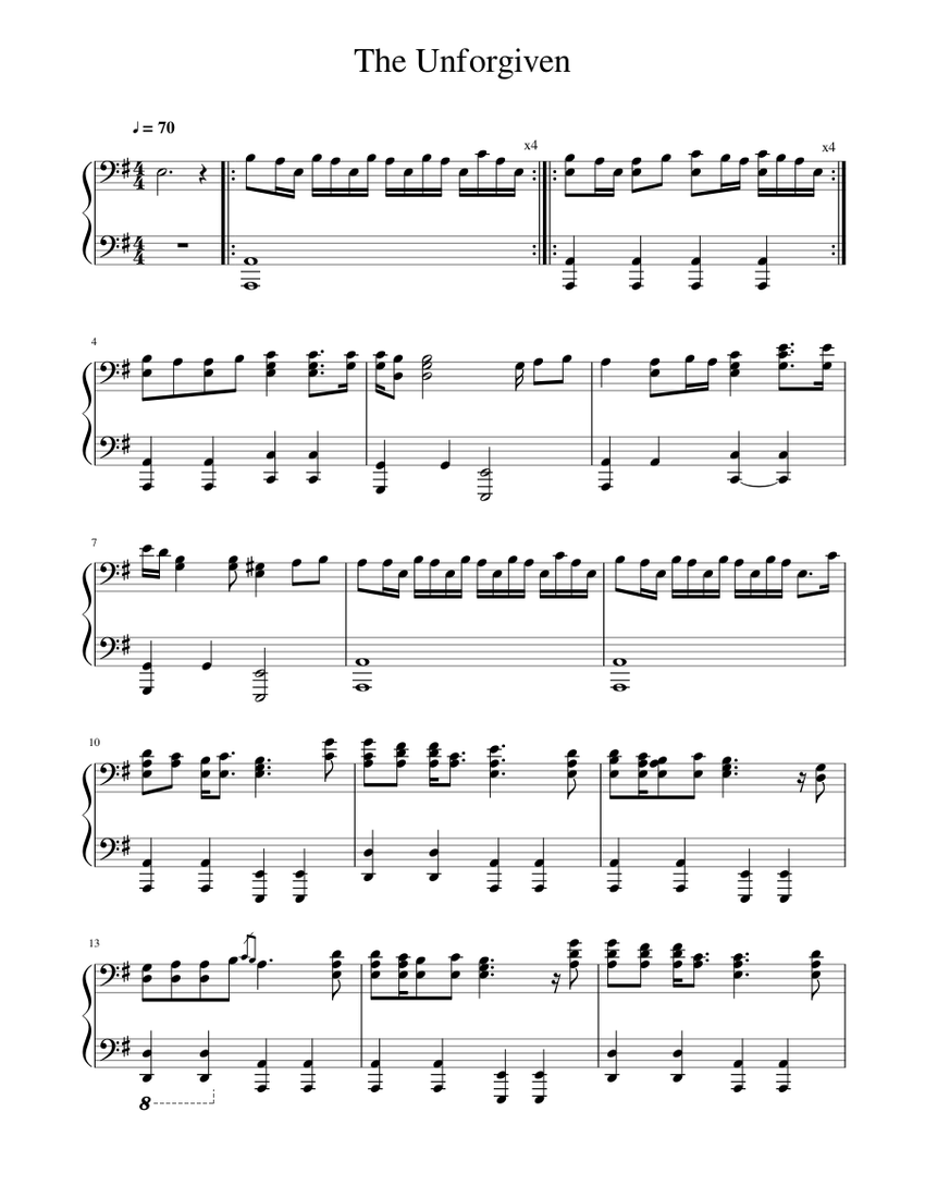 The Unforgiven Sheet music for Piano (Solo) | Musescore.com