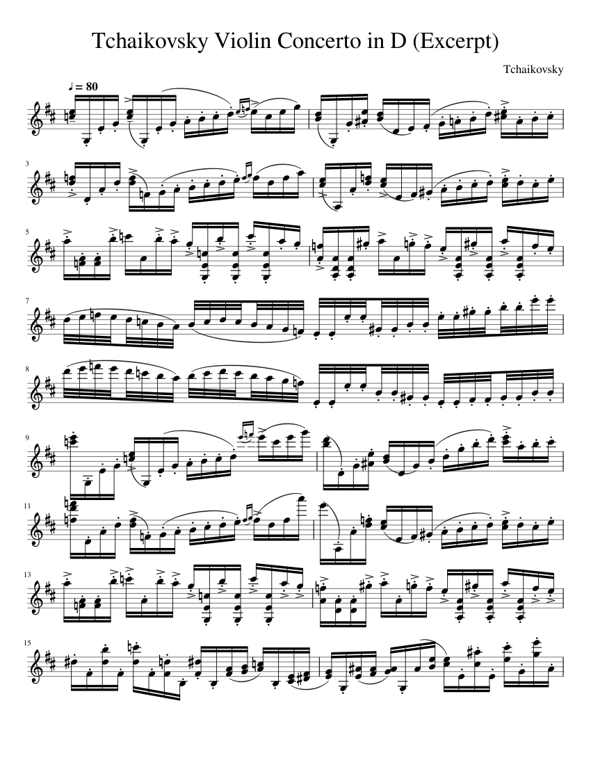 Tchaikovsky Violin Concerto in D Major (Excerpt) Sheet music for Violin  (Solo) | Musescore.com