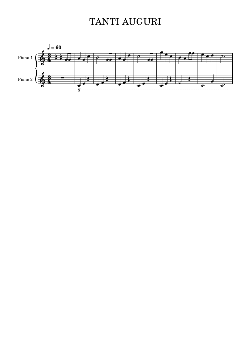 Tanti auguri a te – anonimo> Sheet Music for Piano (Piano Duo ...