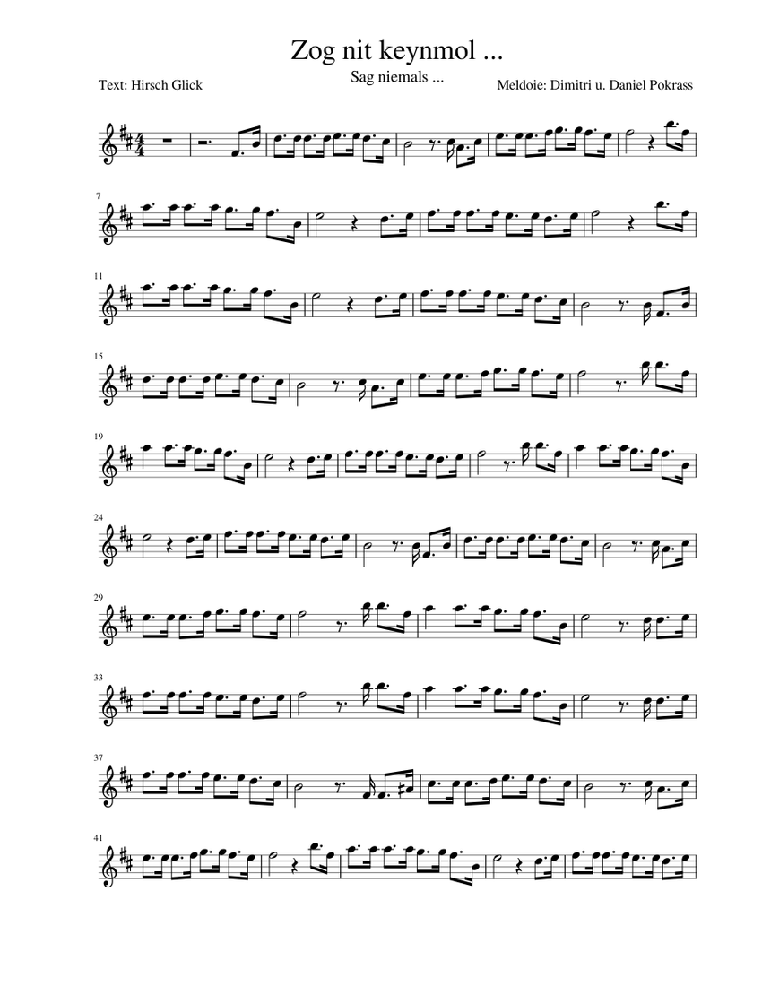 Zog nit keynmol Sheet music for Saxophone (Alto) (Solo) Download