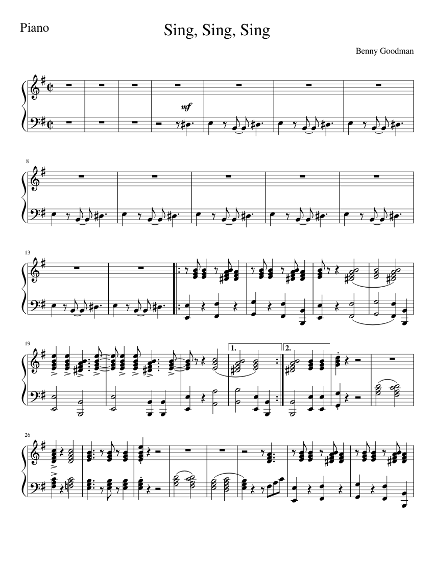 Sing, SIng, SIng Piano Sheet music for Piano (Solo) | Musescore.com