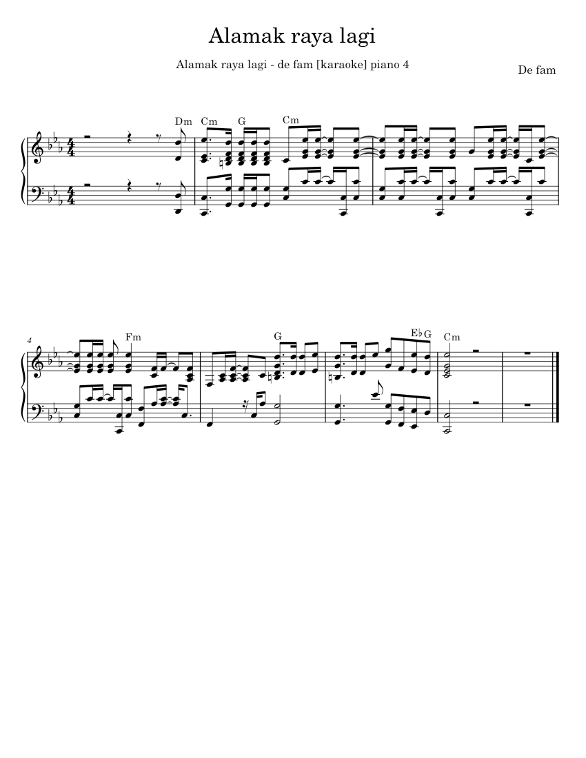 ALAMAK RAYA LAGI - de fam Sheet Music with Chords for Piano (Solo ...