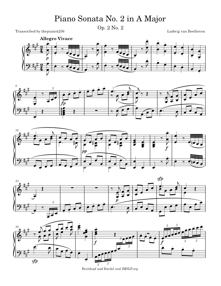 Piano Sonata No. 2 in A Major, Op. 2 No. 2 – Ludwig van Beethoven Piano Sonata No. 2 in A Major ...