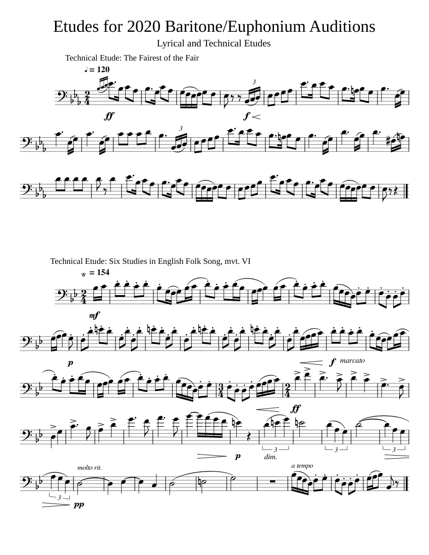 Technical Etudes for 2020 Baritone Euphonium Auditions