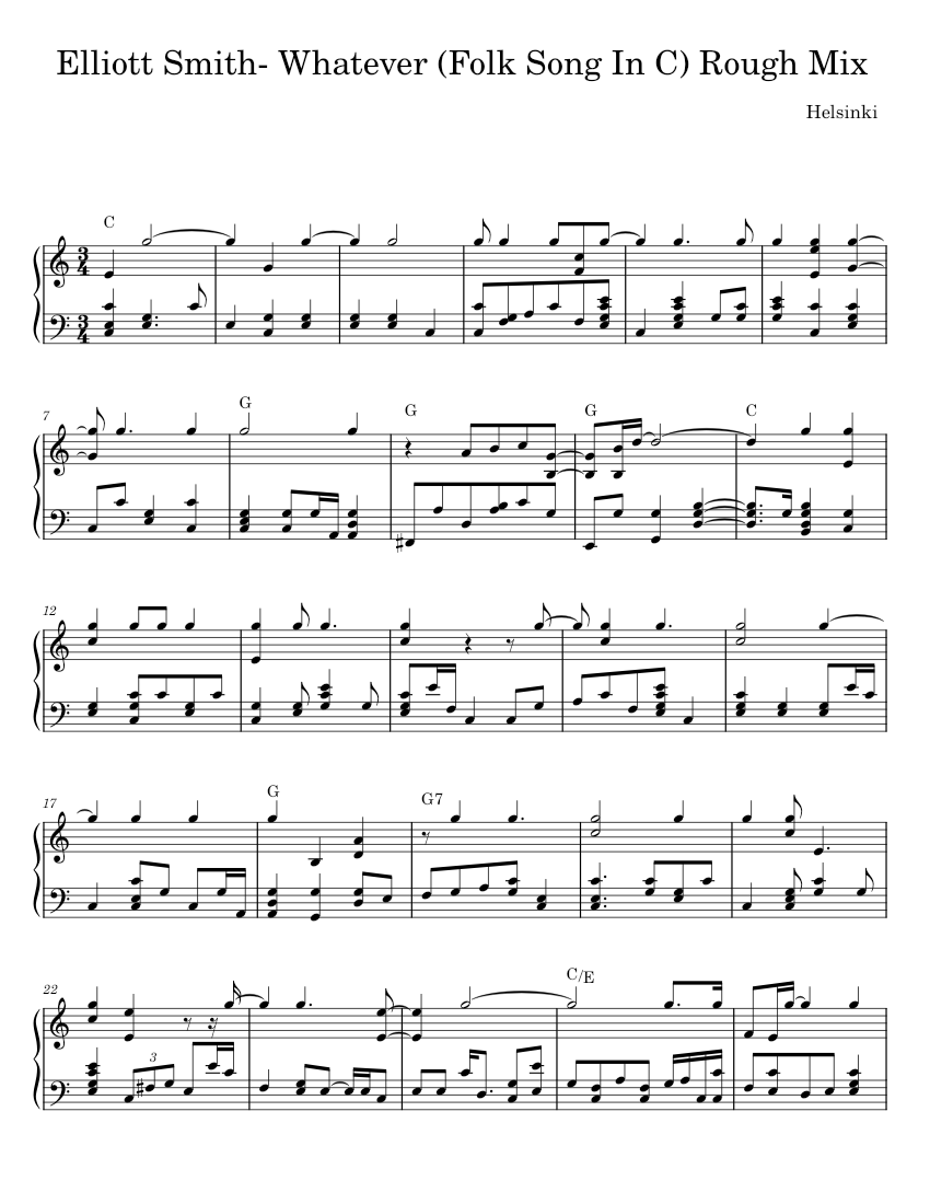 Whatever folk song in c - Elliott Smith Sheet music for Piano (Solo) | Musescore.com