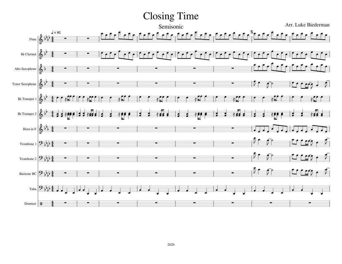 Closing Time Sheet Music For Trumpet In B Flat Trombone Flute Drum closing-time-sheet-music-for-trumpet-in-b-flat-trombone-flute-drum