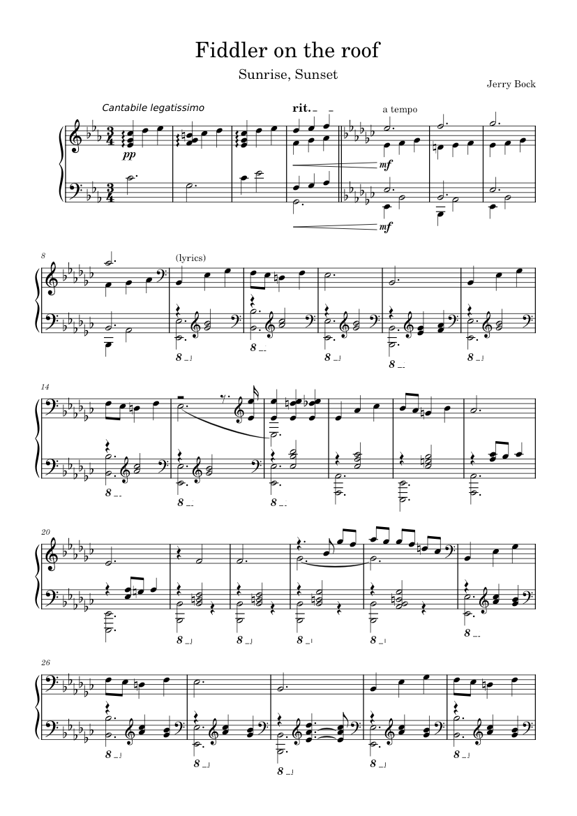 Fiddler On The Roof By Jerry Bock - Voice, Piano, Vocal, Guitar - Sheet Music | Sheet Music Plus