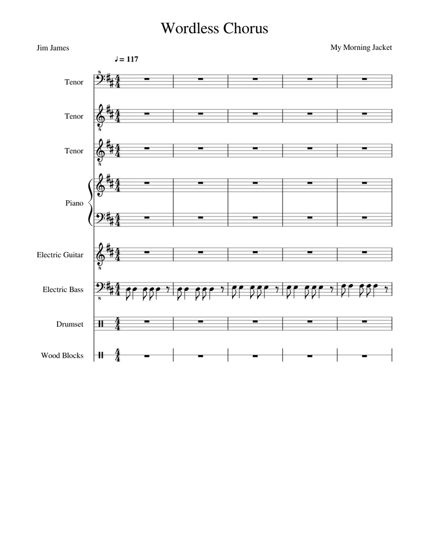 Wordless Chorus  My Morning Jacket Sheet music for Piano, Tenor