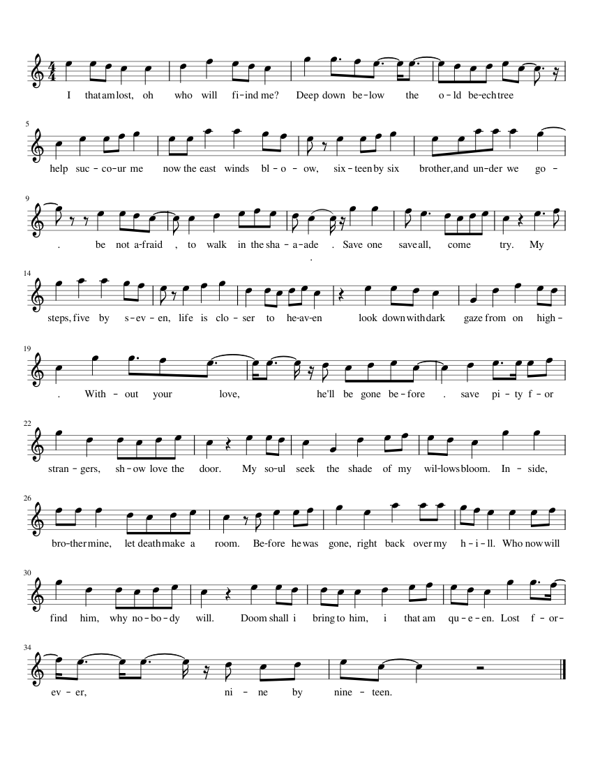 The Musgrave Ritual/Eurus' Song Transposition Sheet music for Violin