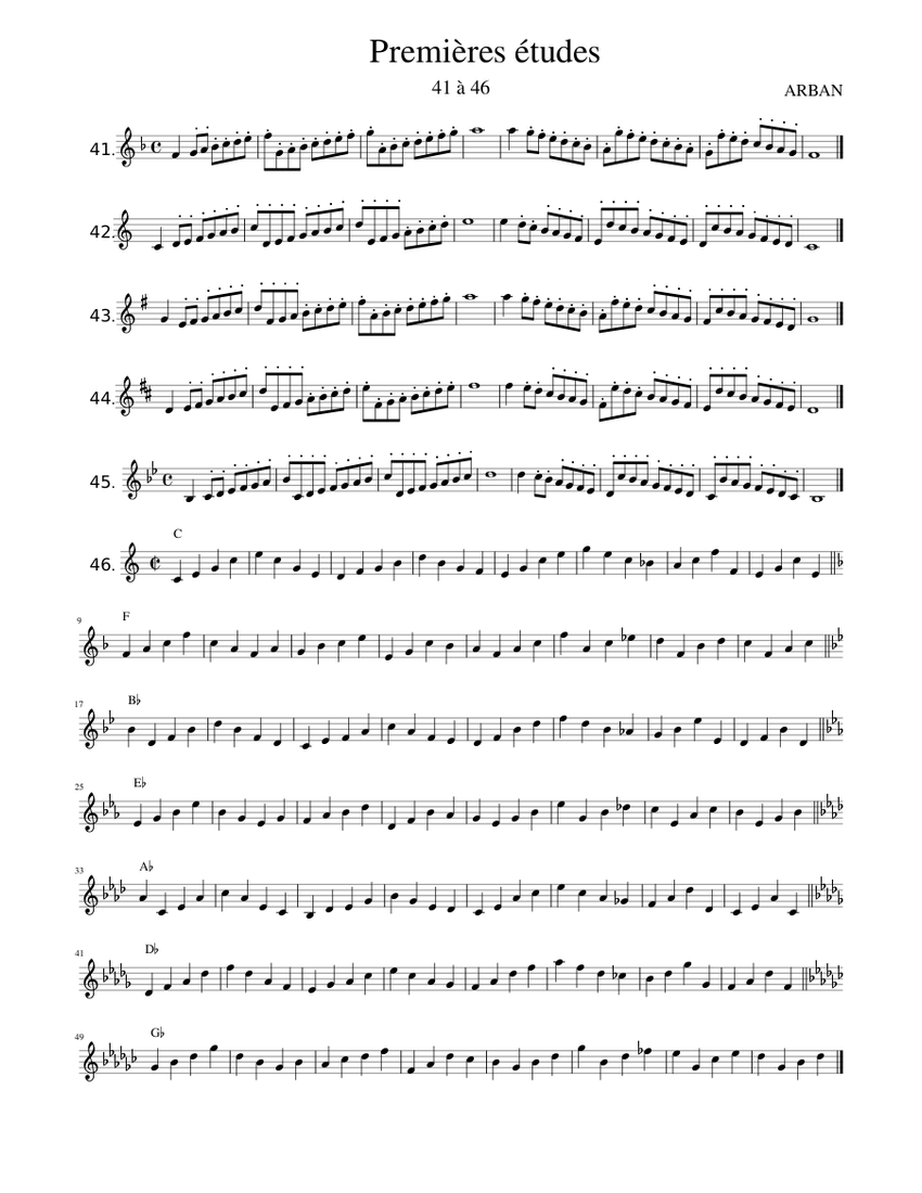 ARBAN 1 41a46 premieres etudes Sheet music for Trumpet in bflat (Solo