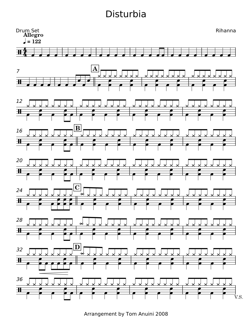 Disturbia - Rihanna Sheet music for Drum group (Solo) | Musescore.com