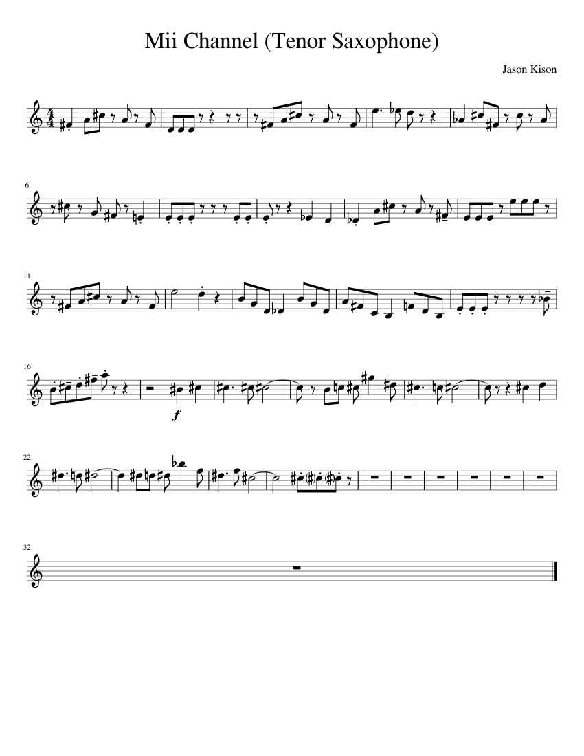 Mii Channel Tenor Saxophone Sheet music for Piano (Solo) | Musescore.com