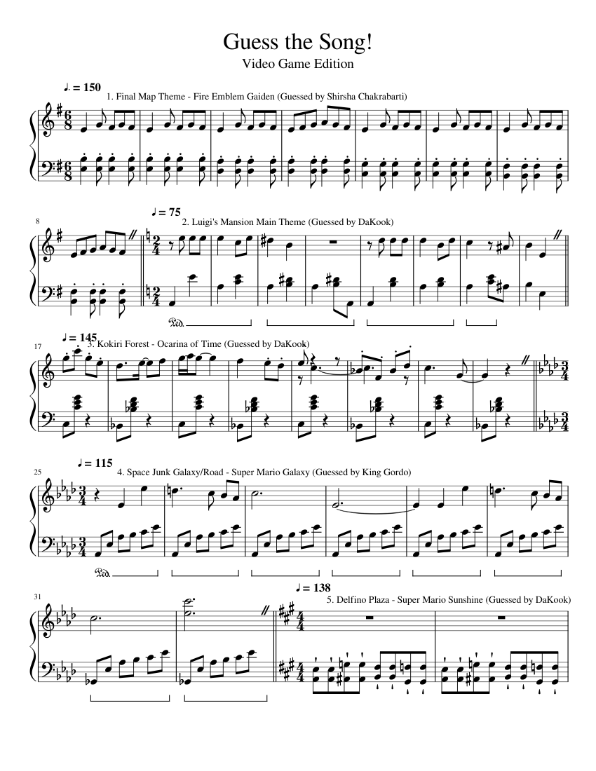 Guess the Song - Video Game Edition (Updated 10/16) Sheet music for ...