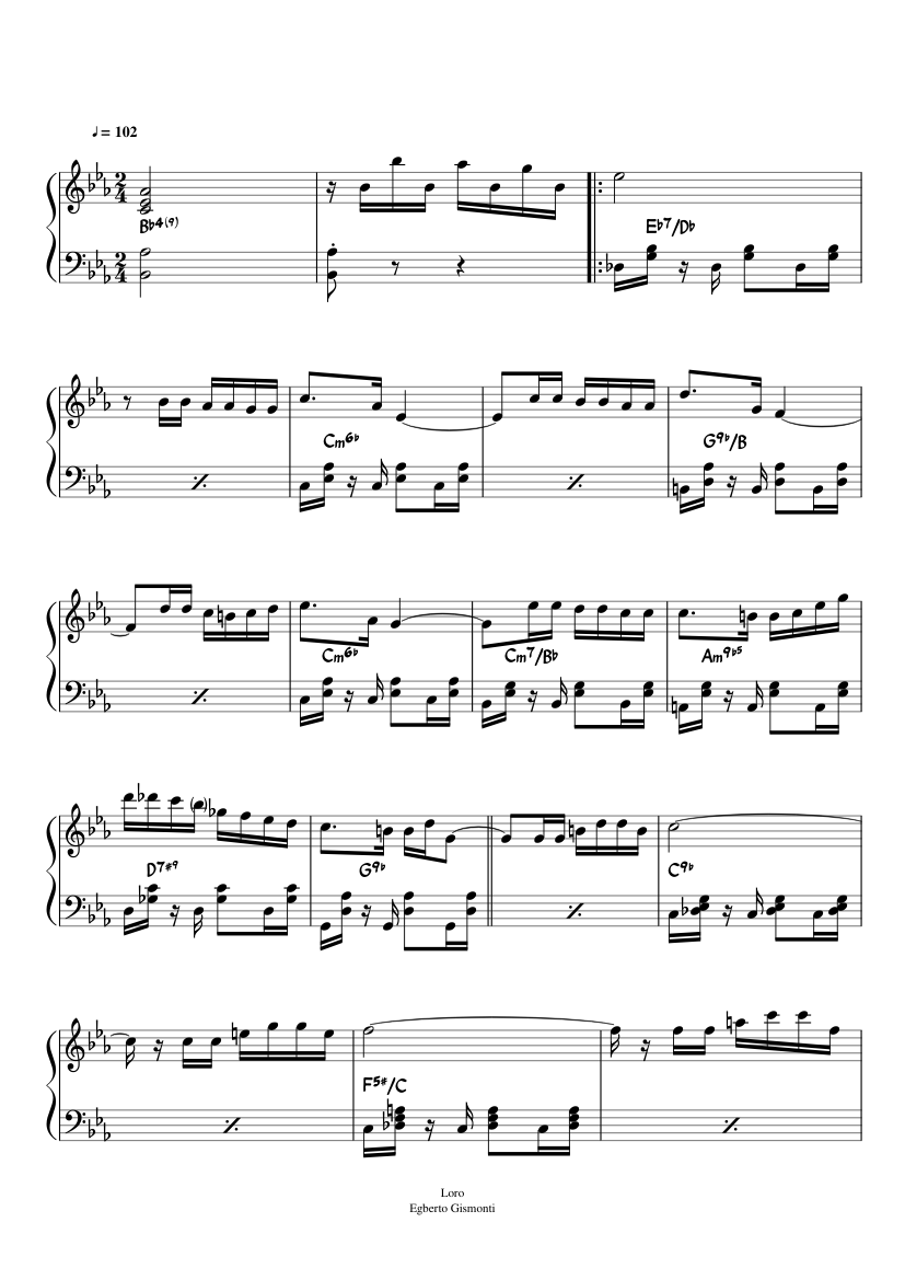 Loro - Egberto Gismonti Sheet Music with Chords for Piano (Solo