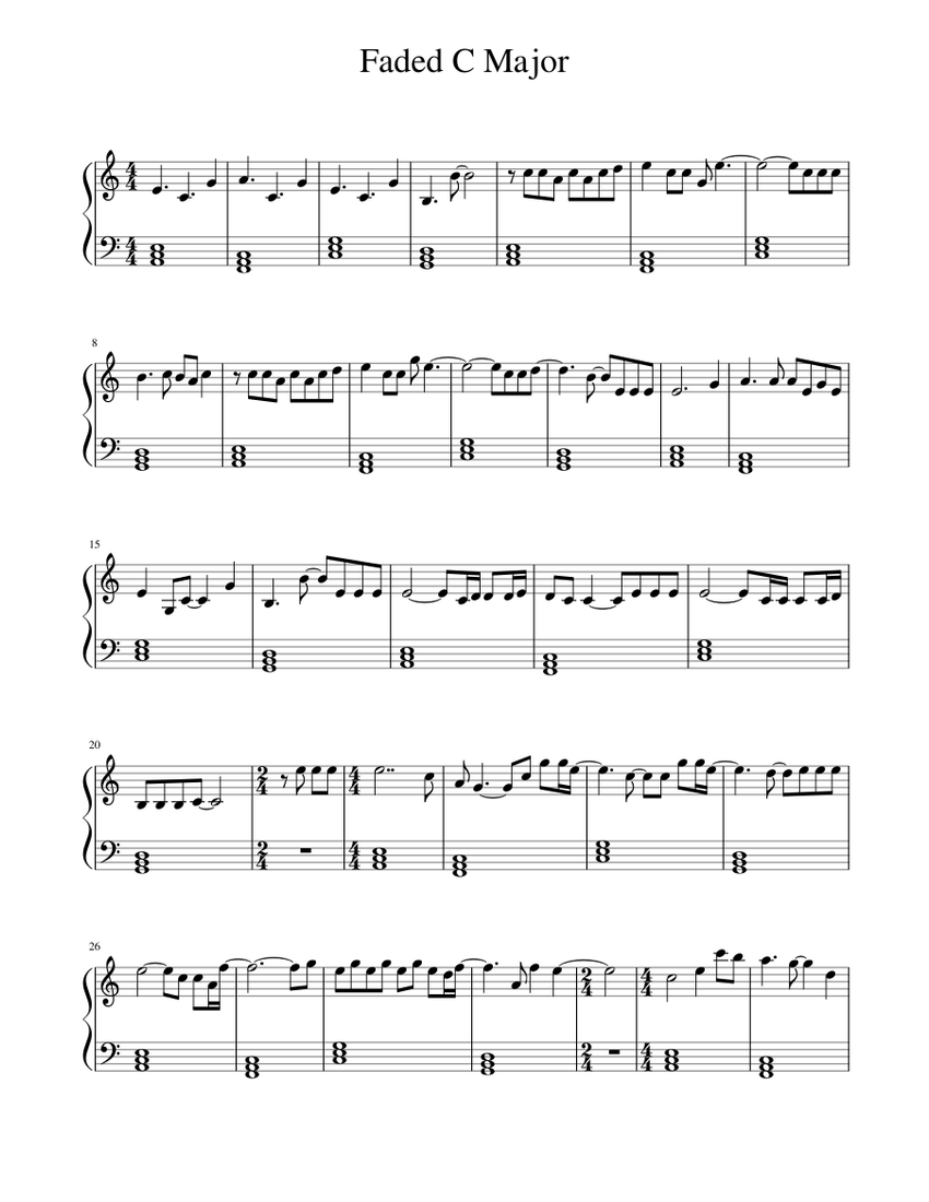 Faded C Major Sheet music for Piano (Solo) Easy | Musescore.com