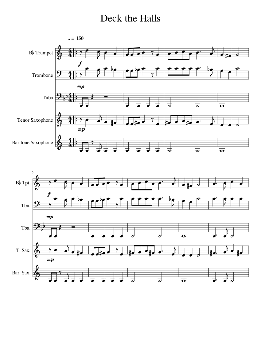 Deck The Halls Sheet music for Trumpet (In B Flat), Trombone, Tuba