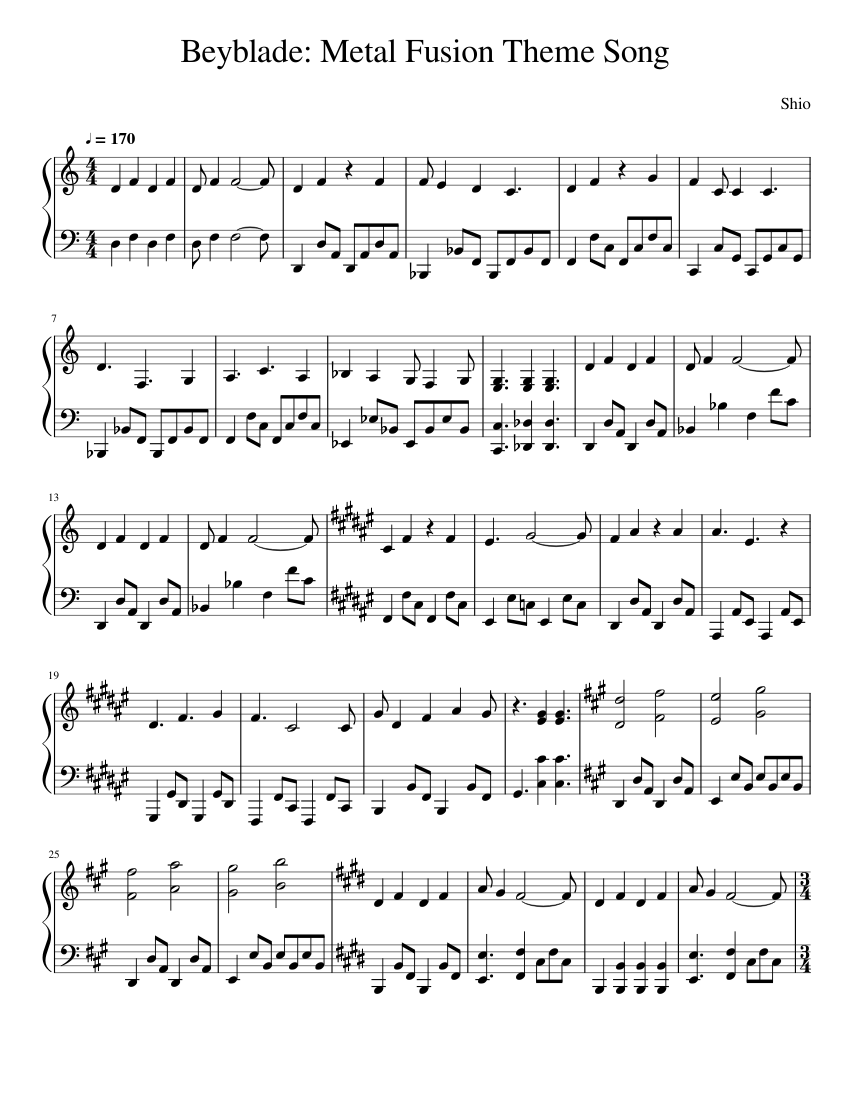 Beyblade Metal Fusion Theme Song【Piano Arrangement】 Sheet music for Piano  (Solo) | Musescore.com