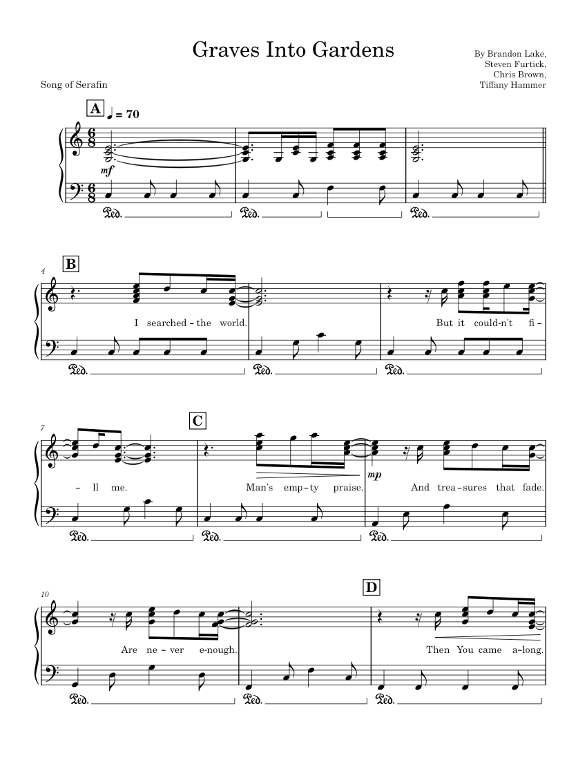 Graves into Gardens Elevation Worship (Song of Serafin) Sheet music
