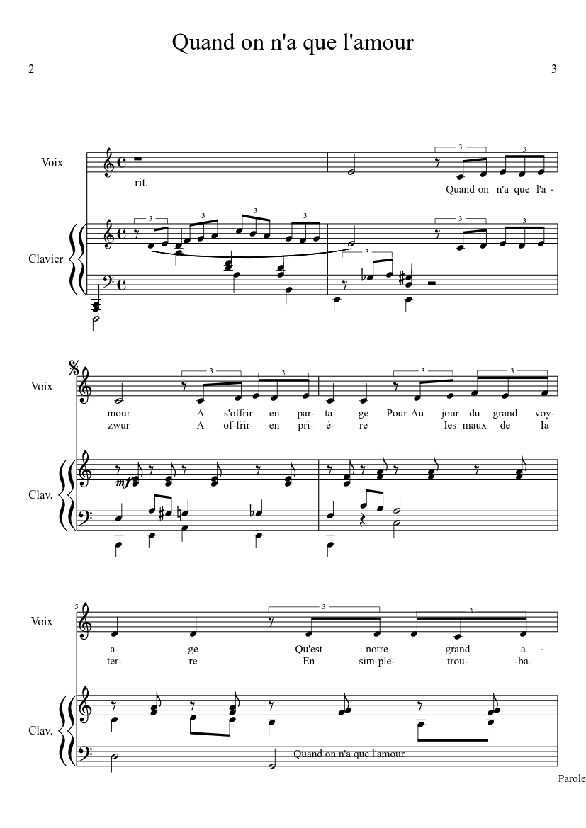 Quand on n'a que l'amour Sheet music for Piano, Clavichord (Mixed Duet) |  Musescore.com