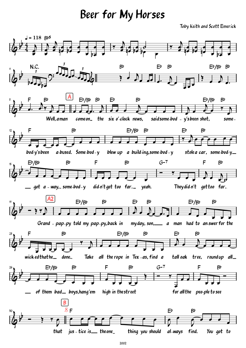 Beer for My Horses (Lead sheet with lyrics and accompaniment ) Sheet ...