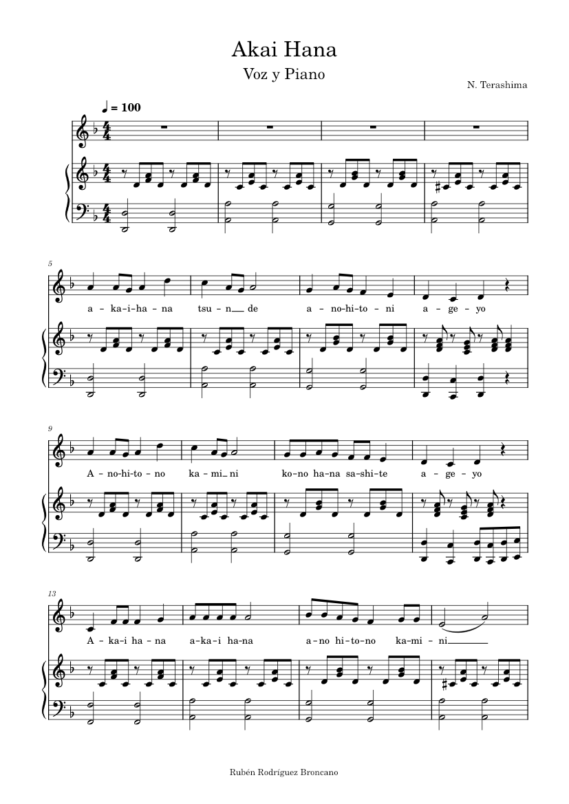 Akai_Hana Sheet music for Piano, Vocals (Piano-Voice) | Musescore.com