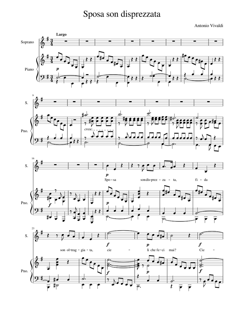 Sposa son disprezzata -joss Sheet music for Piano, Soprano (Piano-Voice) |  Musescore.com