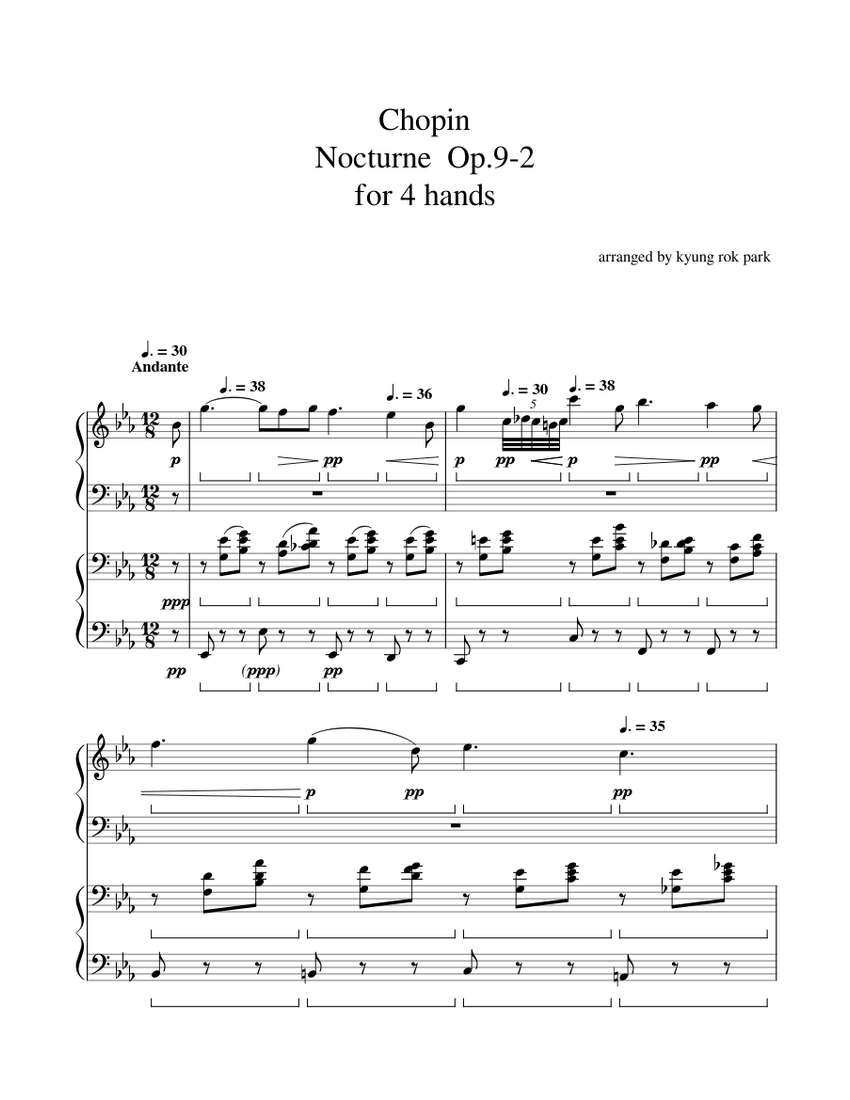 Chopin Nocturne Op.9-2 for 4 hands arranged Sheet music for Piano (Piano  Four Hand) | Musescore.com