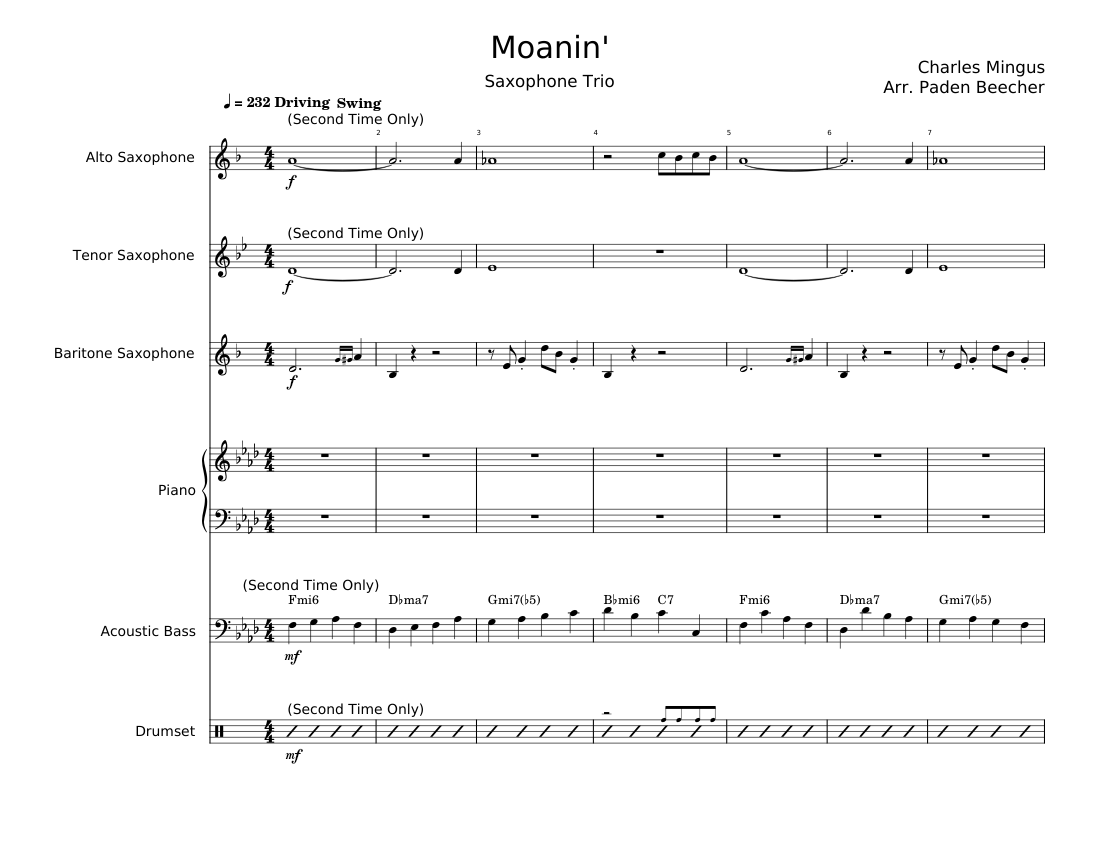 Moanin' Charles Mingus Sheet music for Piano, Saxophone alto