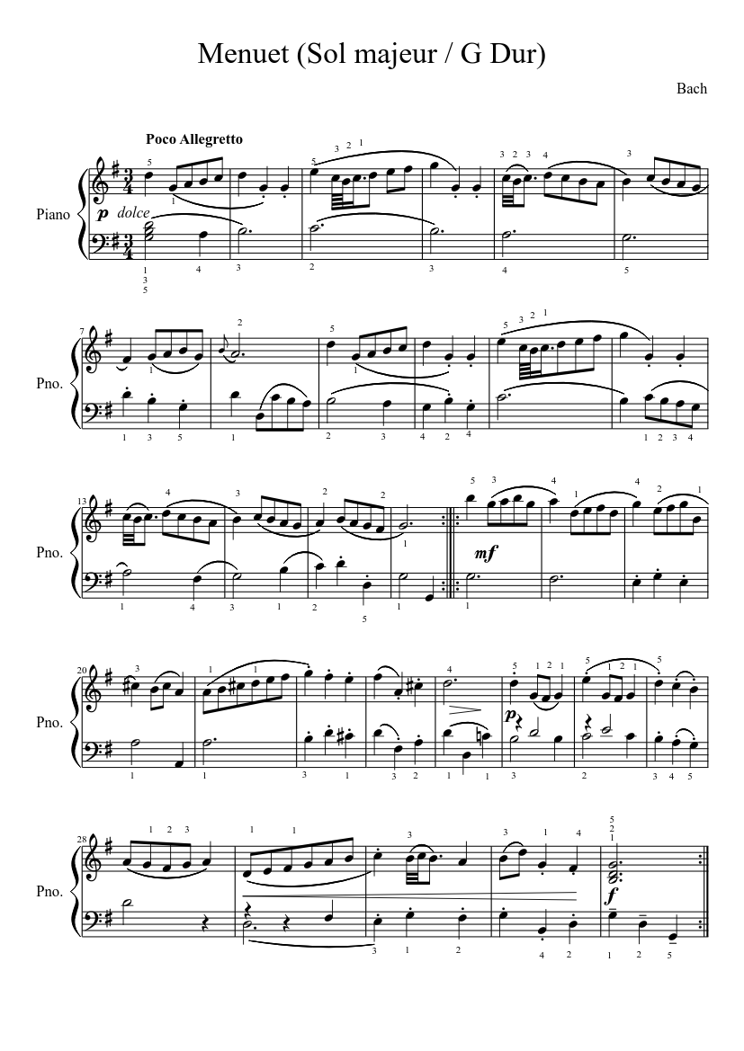 Menuet (Sol majeur / G Dur) Sheet music for Piano (Solo) | Musescore.com
