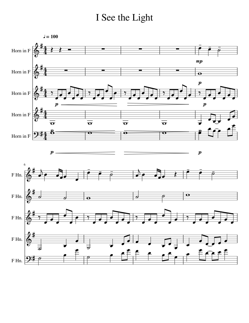 I See the Light Sheet music for French horn (Mixed Quintet)