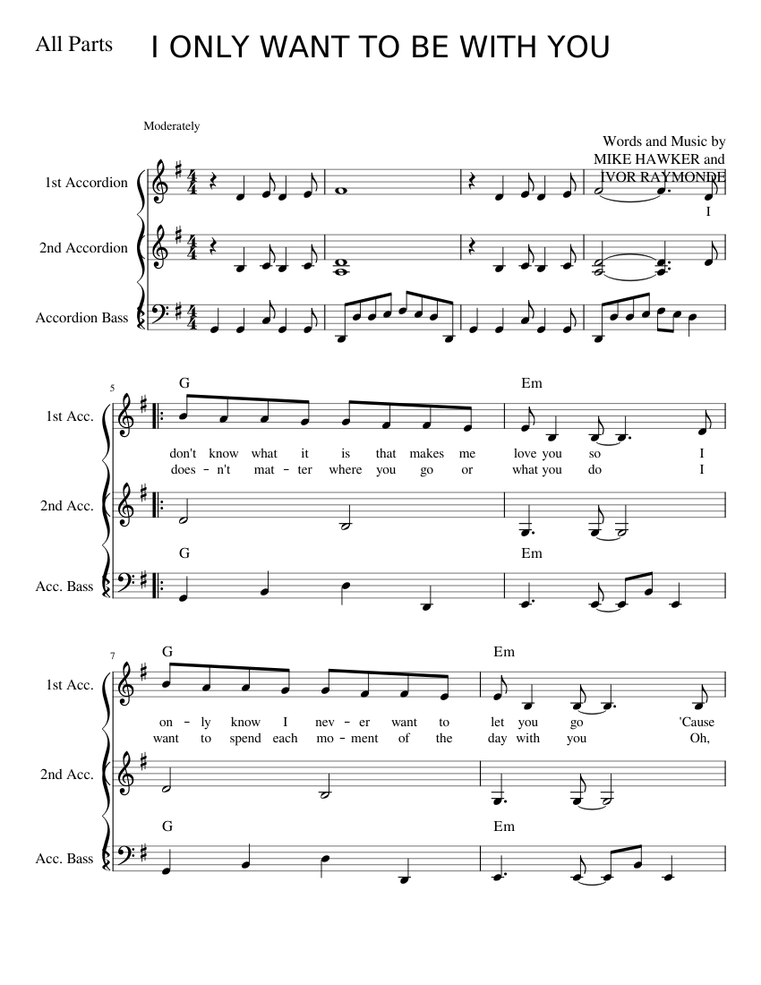 I Only Want to Be with You Sheet music for Accordion (Piano Trio) |  Musescore.com