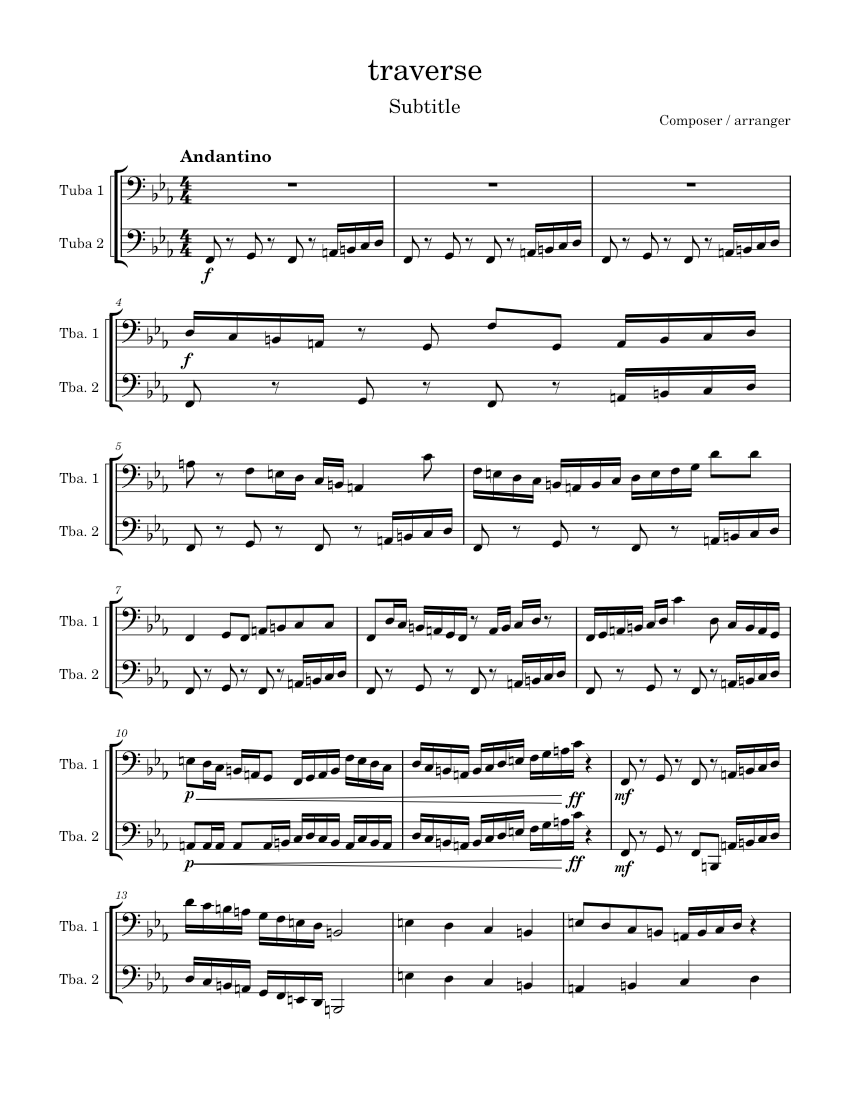Traverse Notes traverse Sheet music for Tuba (Brass Duet) | Musescore.com