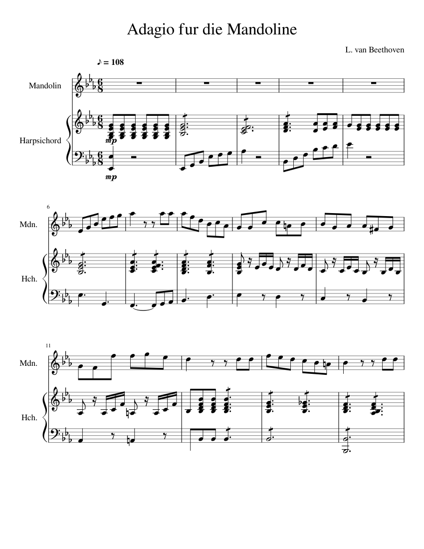 Adagio fur die Mandoline Sheet music for Harpsichord, Mandolin (Mixed Duet)  | Musescore.com