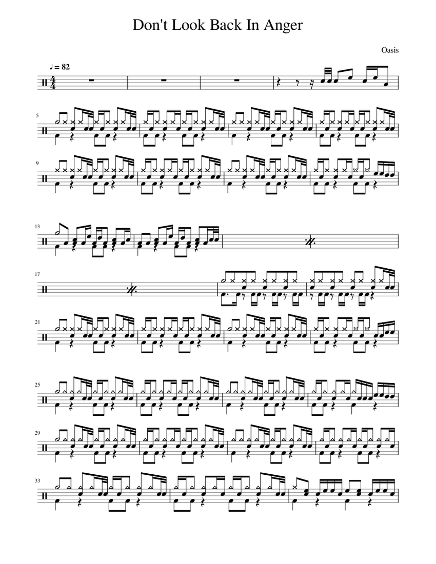Don T Look Back In Anger Drum Sheet Music For Drum Group Solo Musescore Com