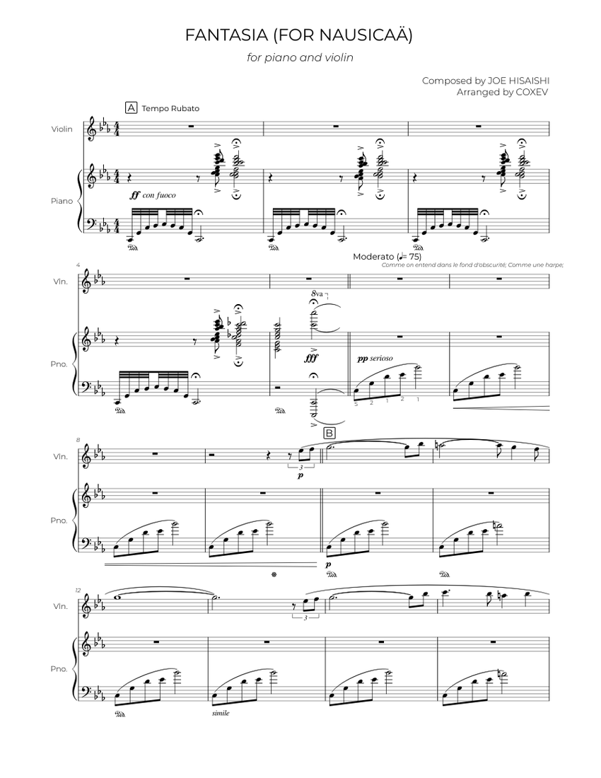 Fantasia (For Nausicaä) - For piano and violin Sheet music for Piano,  Violin (Solo) | Musescore.com