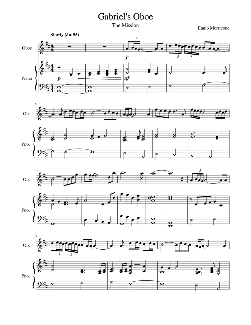 Gabriels Oboe Sheet music for Piano, Oboe (Solo) | Musescore.com