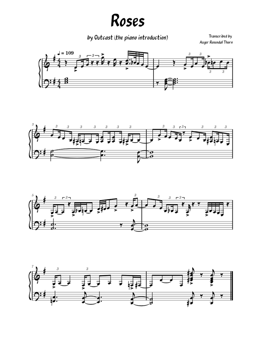 Roses – OutKast Sheet music for Piano (Solo) | Musescore.com