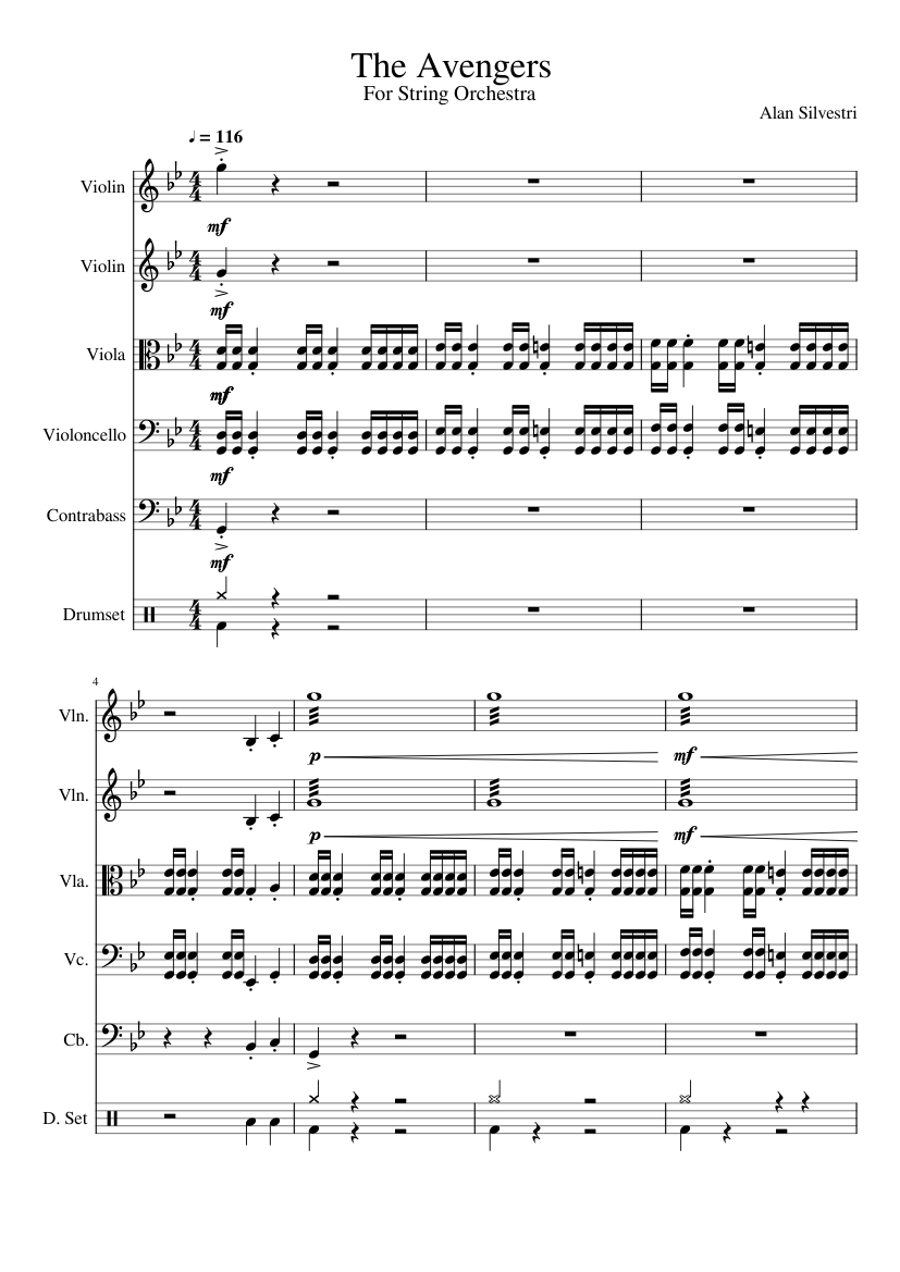 The Avengers Sheet music for Contrabass, Violin, Viola, Cello & more