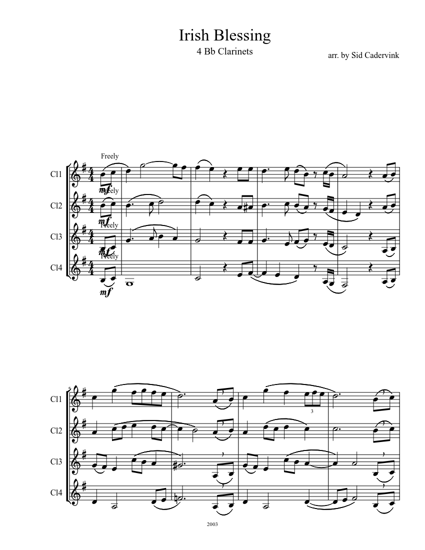 The Irish Blessing Sheet music for Woodwinds (other) (Mixed Quartet