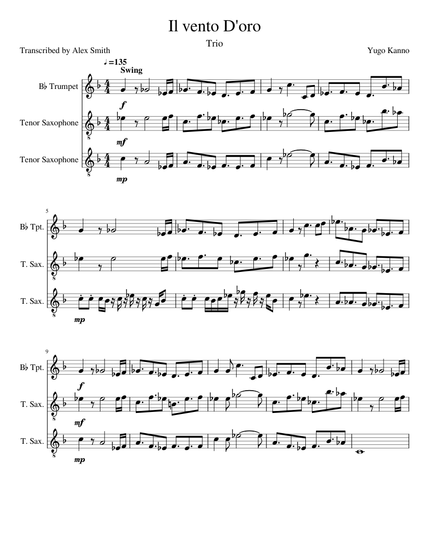 Il vento D'oro Sheet music for Saxophone tenor, Trumpet in bflat