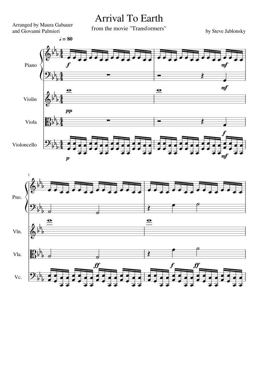 Arrival To Earth (Transformers) Sheet music for Piano, Violin, Viola, Cello  (Piano Quartet) | Musescore.com