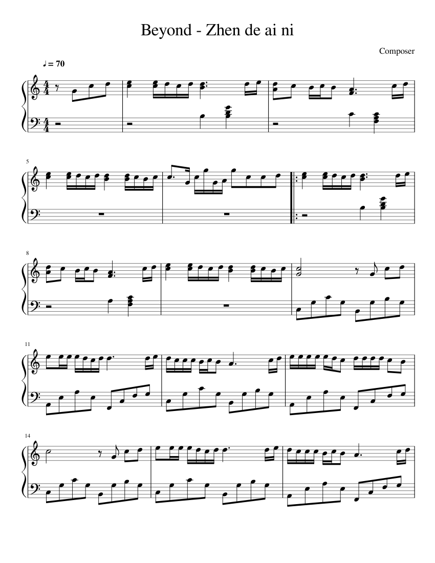 Beyond - Zhen de ai ni Sheet music for Piano (Solo) | Musescore.com