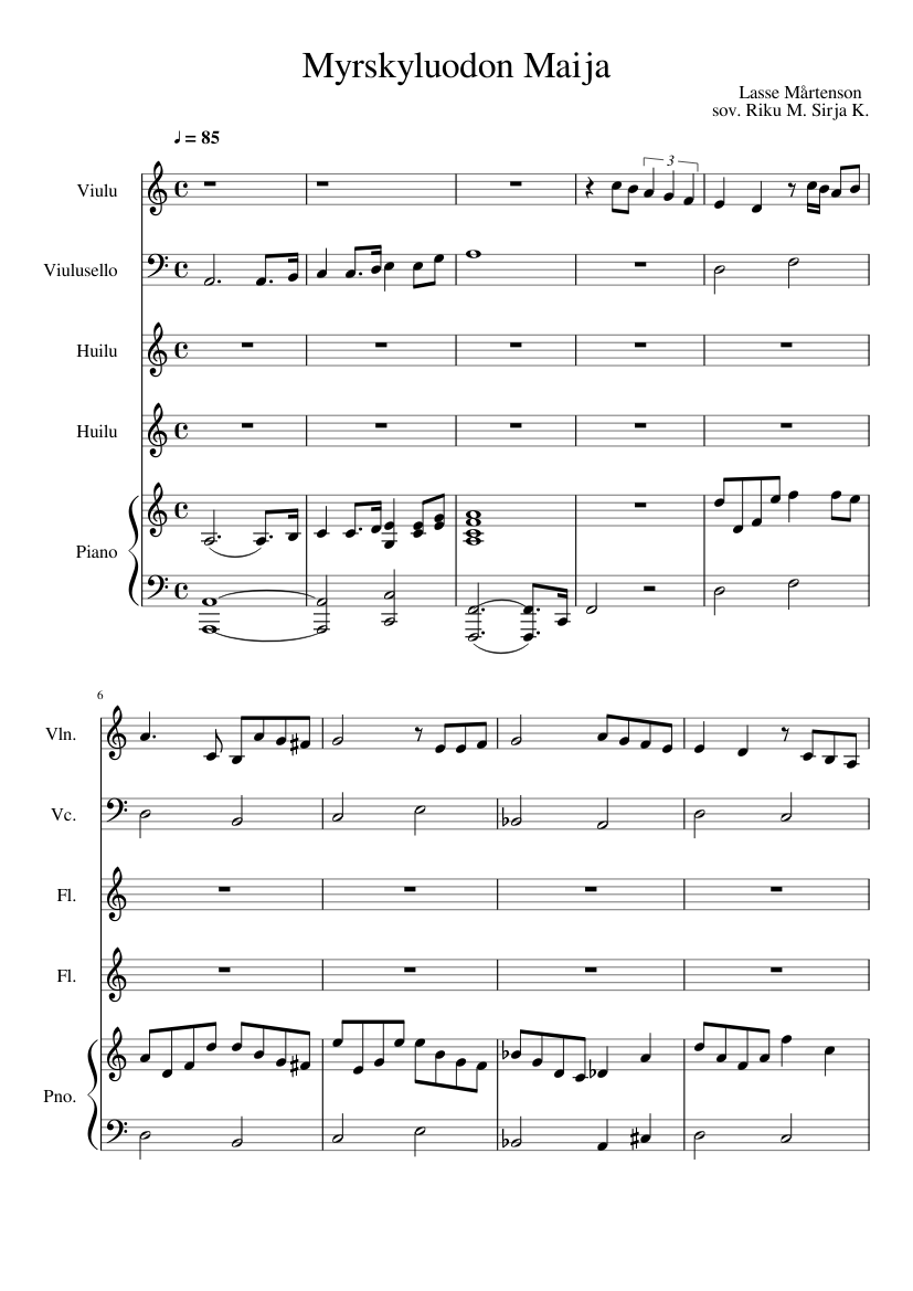 Myrskyluodon Maija Sheet music for Piano, Flute, Violin, Cello (Mixed  Quintet) | Musescore.com